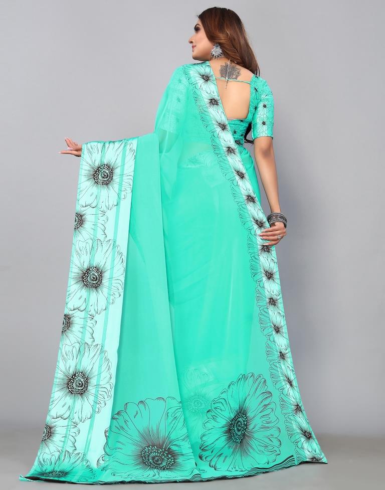 Turquoise Green Georgette Saree | Sudathi
