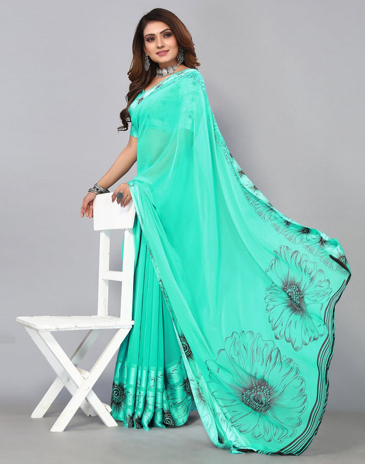 Turquoise Green Georgette Saree | Sudathi