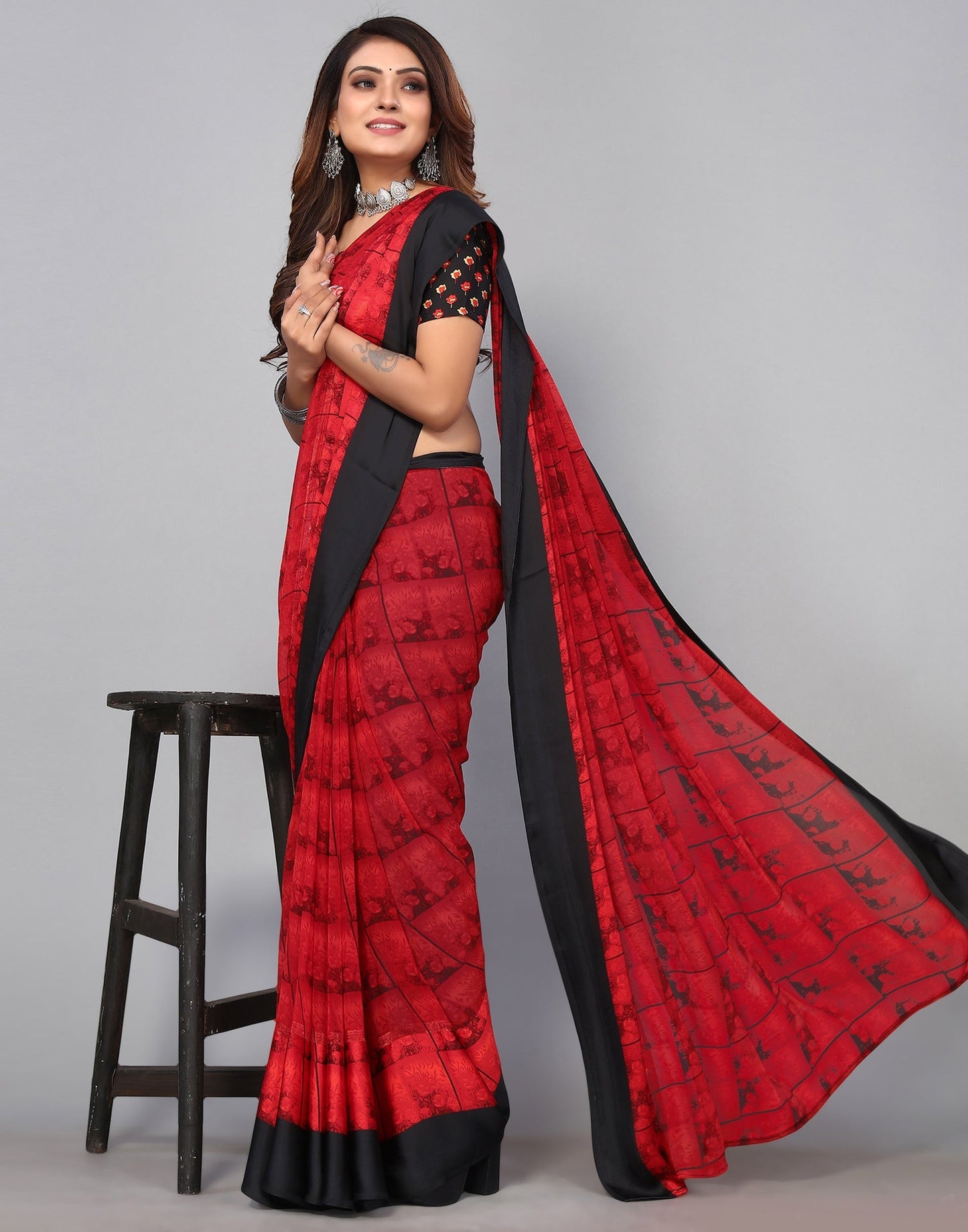 Red Georgette Saree | Sudathi