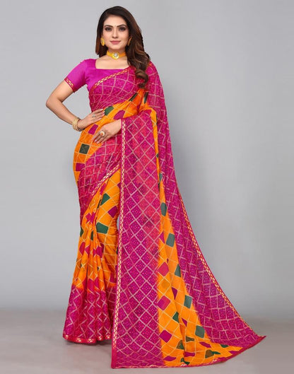 Turmeric Yellow Chiffon Bandhani Printed Saree
