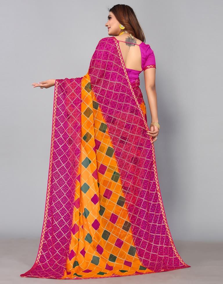 Turmeric Yellow Chiffon Bandhani Printed Saree
