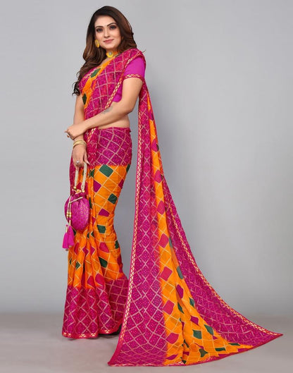 Turmeric Yellow Chiffon Bandhani Printed Saree