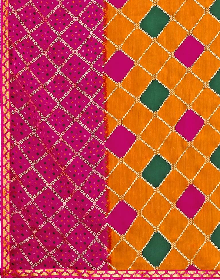 Turmeric Yellow Chiffon Bandhani Printed Saree