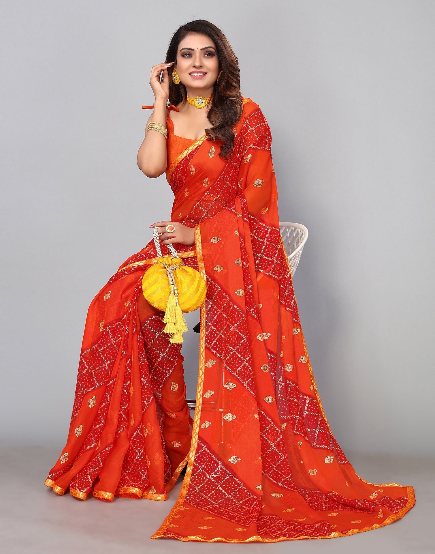 Orange Chiffon Saree | Sudathi
