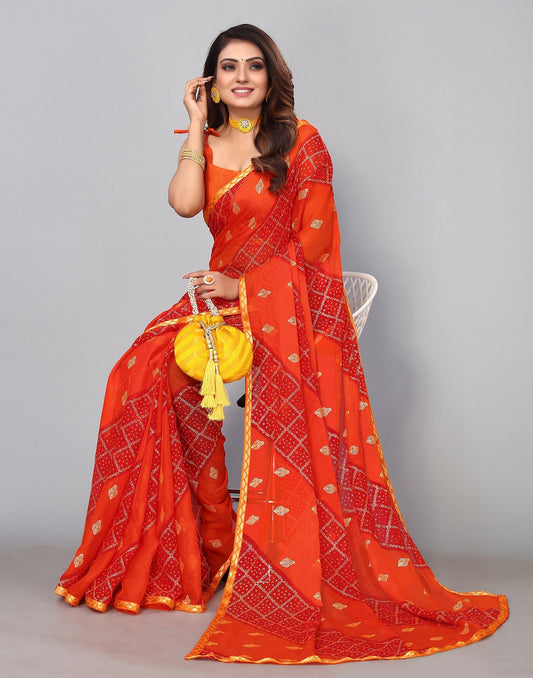 Orange Chiffon Saree | Sudathi