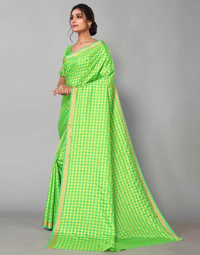 Parrot Green Silk Geometric Woven Saree | Sudathi