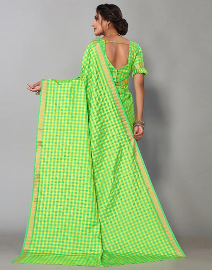 Parrot Green Silk Geometric Woven Saree | Sudathi
