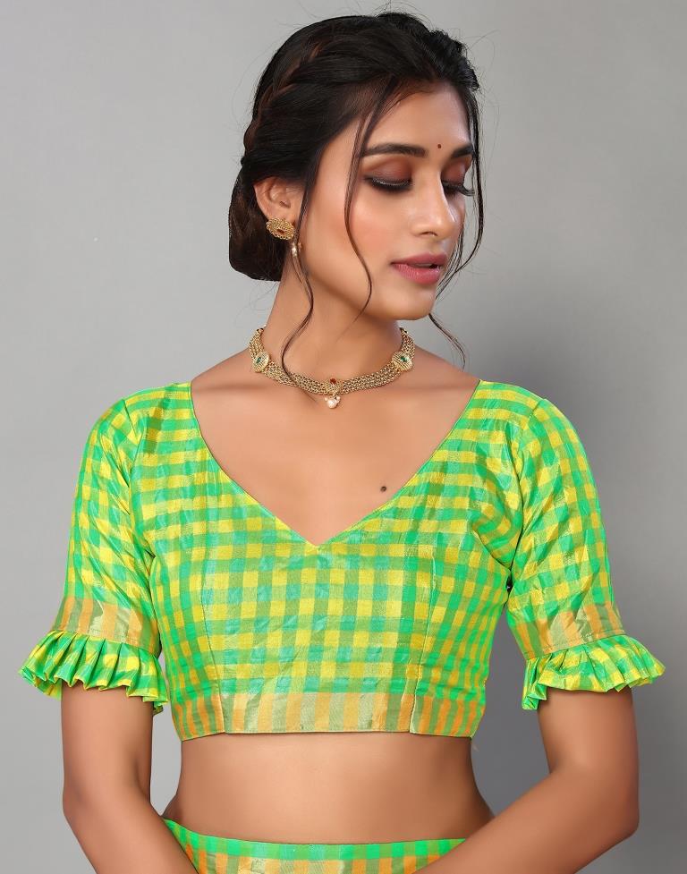 Parrot Green Silk Geometric Woven Saree | Sudathi