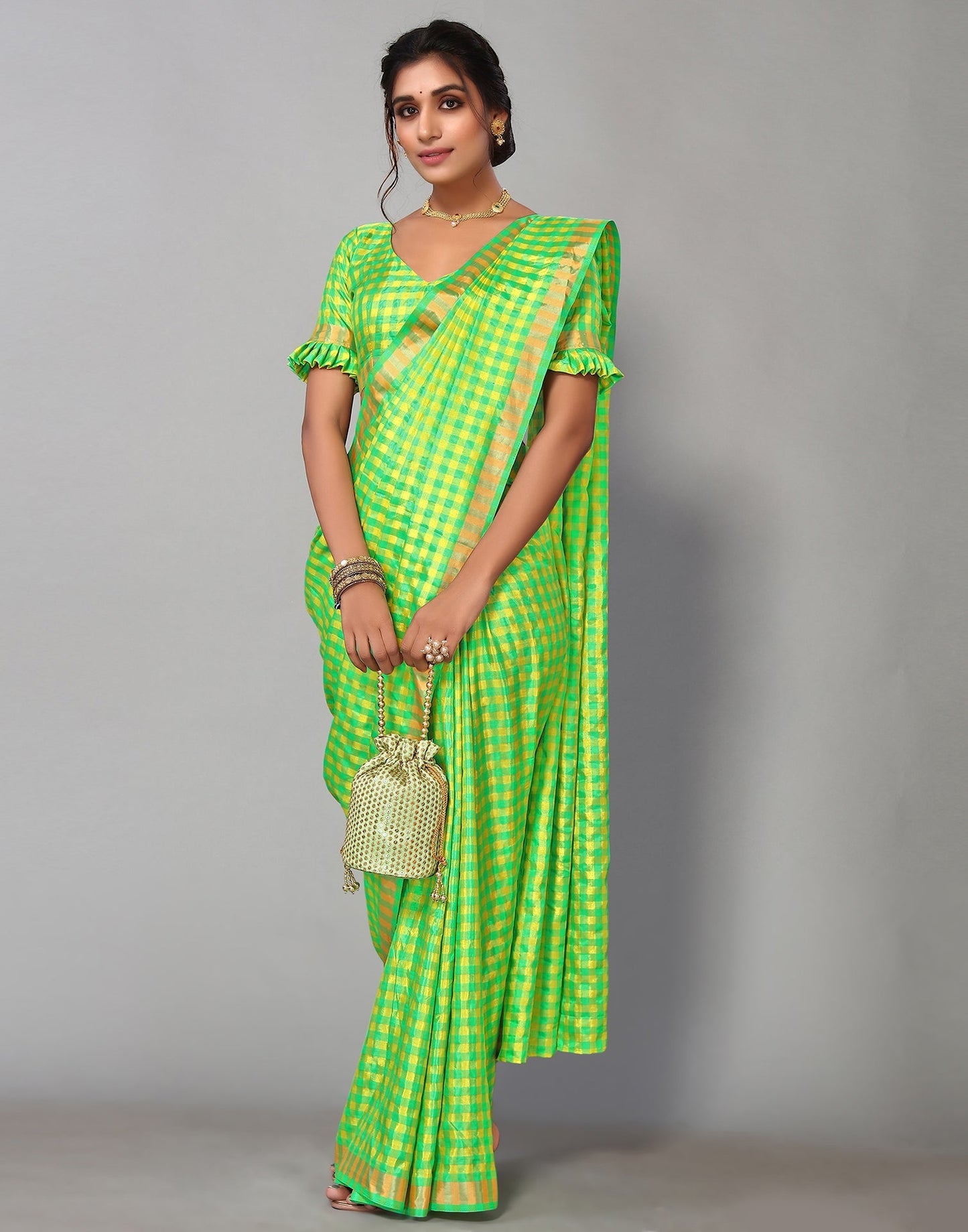 Parrot Green Silk Geometric Woven Saree | Sudathi