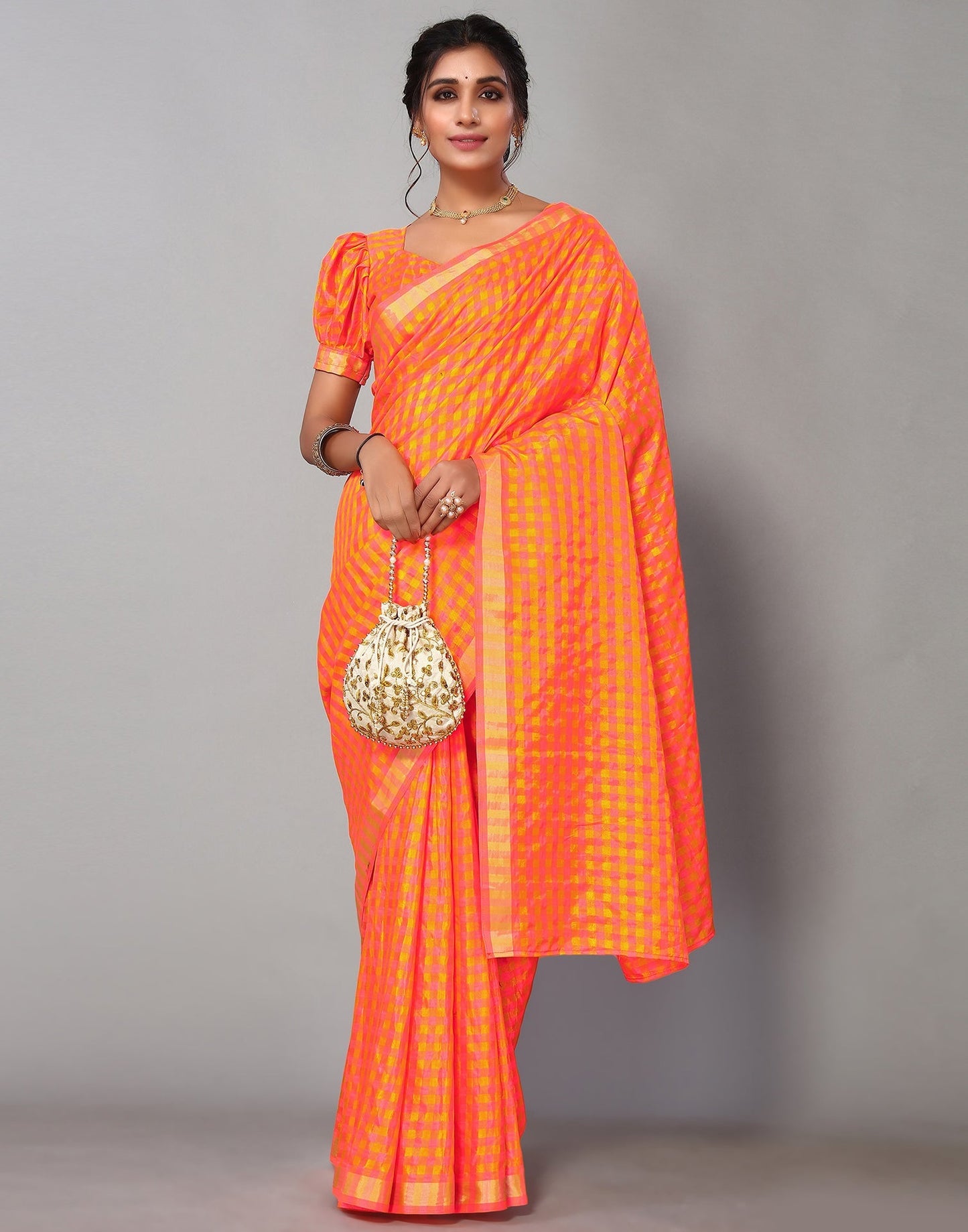 Gold Silk Geometric Woven Saree | Sudathi