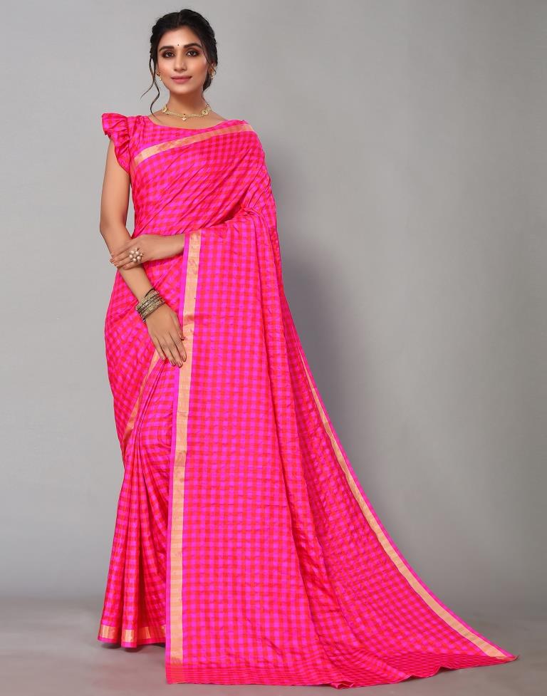 Rani Pink Silk Geometric Woven Saree | Sudathi