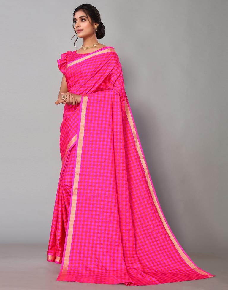 Rani Pink Silk Geometric Woven Saree | Sudathi