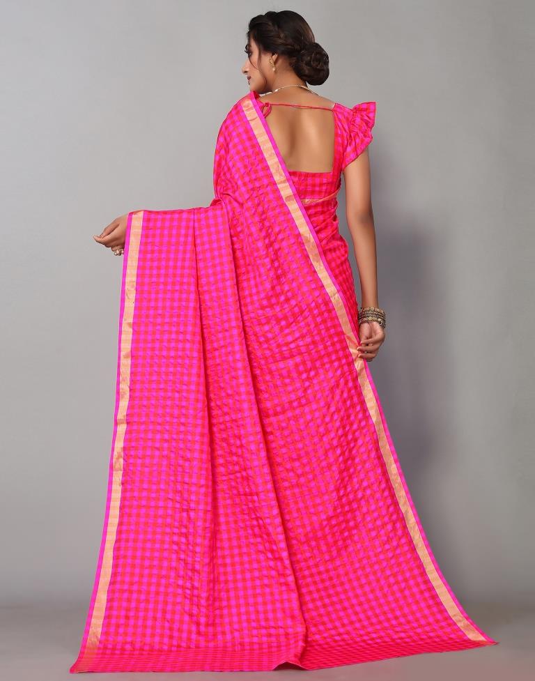 Rani Pink Silk Geometric Woven Saree | Sudathi