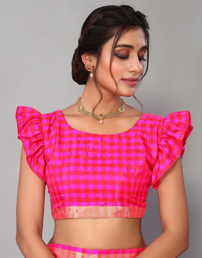 Rani Pink Silk Geometric Woven Saree | Sudathi