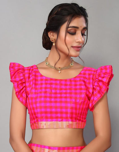 Rani Pink Silk Geometric Woven Saree | Sudathi