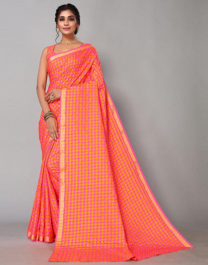 Neon Pink Silk Geometric Woven Saree | Sudathi