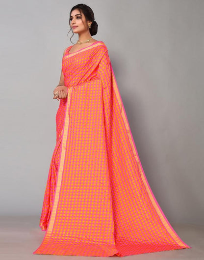 Neon Pink Silk Geometric Woven Saree | Sudathi