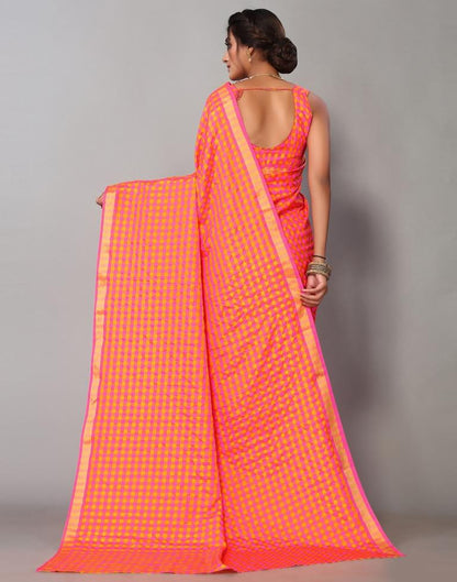 Neon Pink Silk Geometric Woven Saree | Sudathi