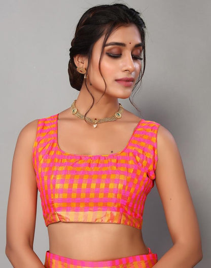 Neon Pink Silk Geometric Woven Saree | Sudathi