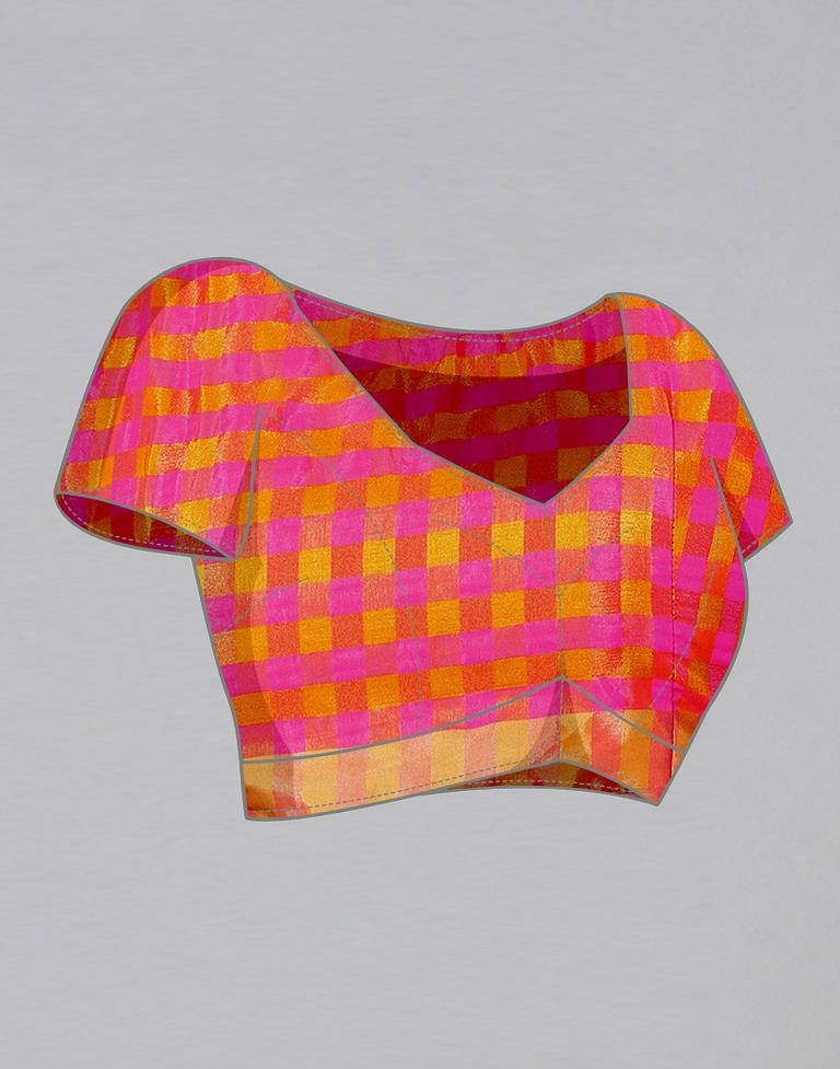 Neon Pink Silk Geometric Woven Saree | Sudathi