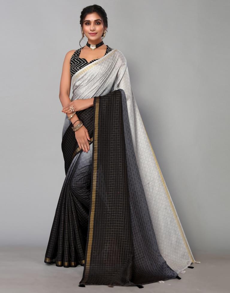Grey Silk Geometric Woven Saree | Sudathi