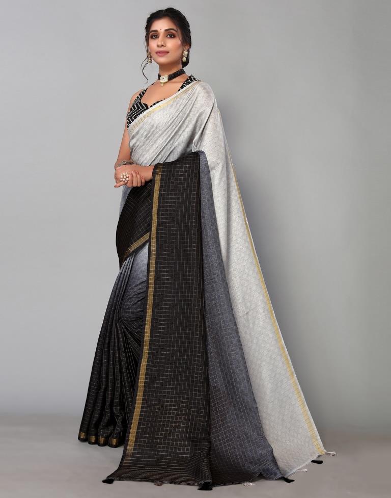 Grey Silk Geometric Woven Saree | Sudathi