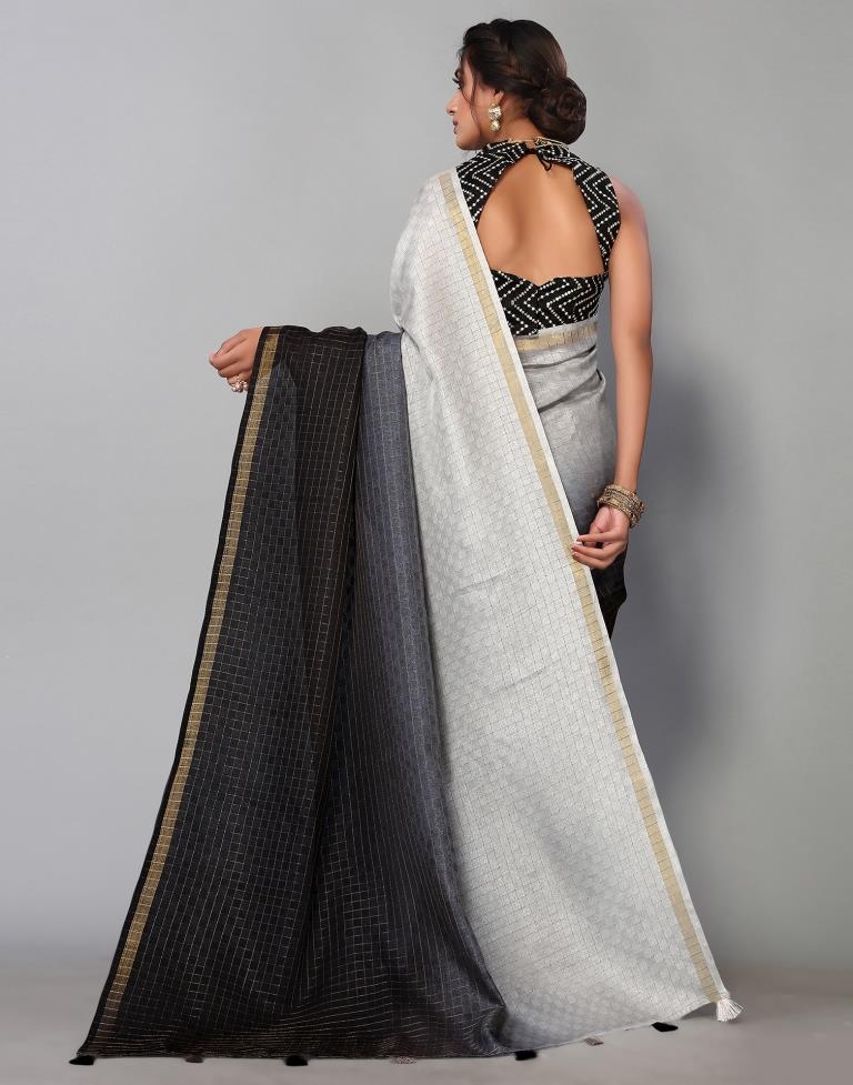 Grey Silk Geometric Woven Saree | Sudathi