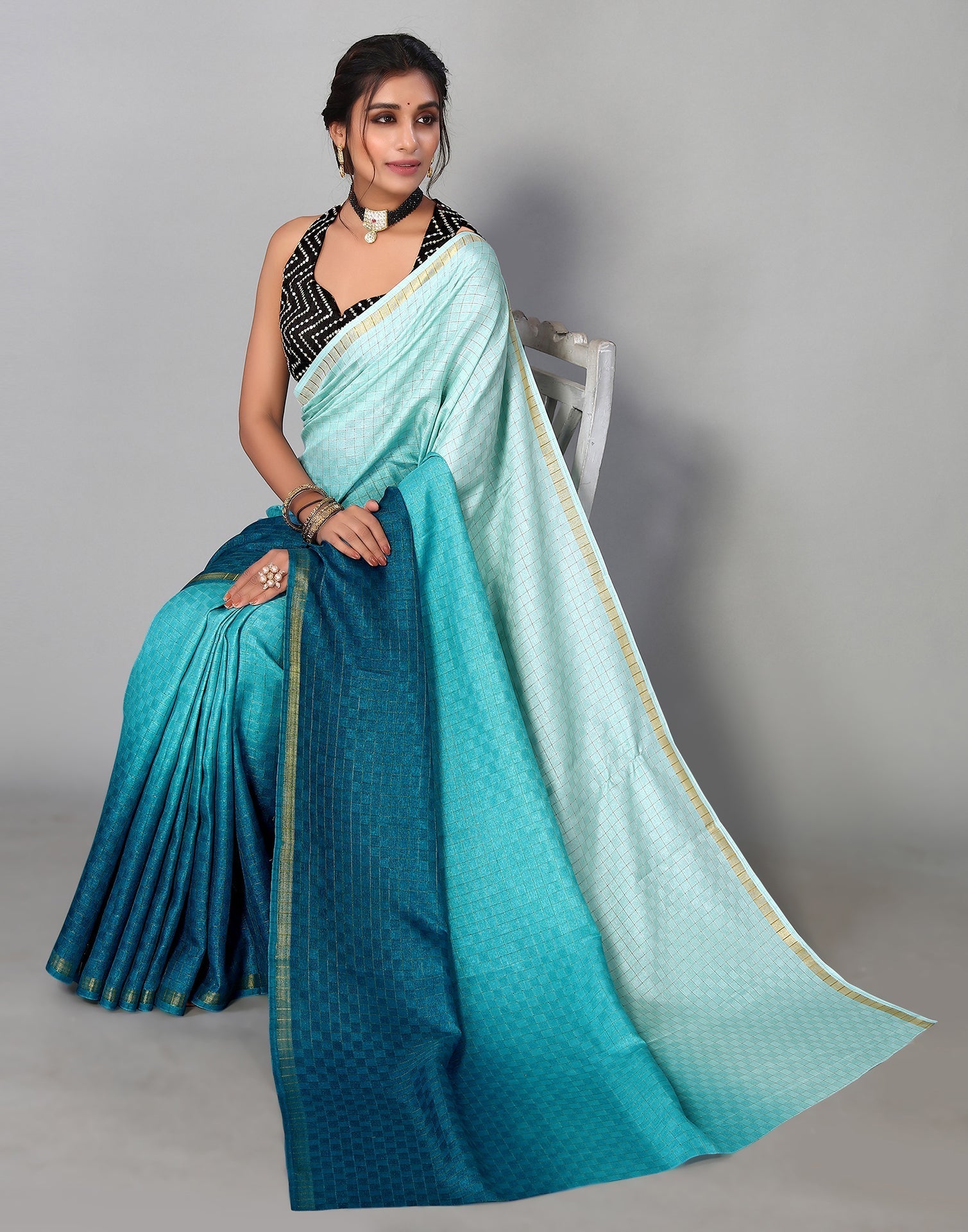 Light Blue Silk Geometric Woven Saree | Sudathi