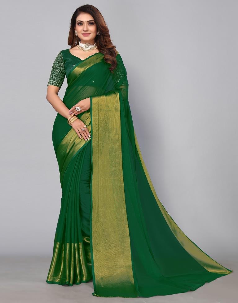 Green Chiffon Plain Saree