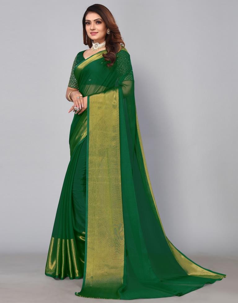 Green Chiffon Plain Saree