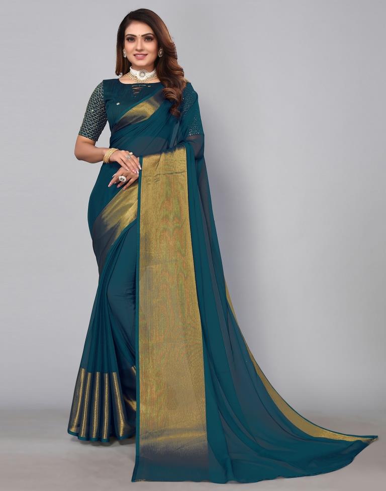 Blue Chiffon Plain Saree
