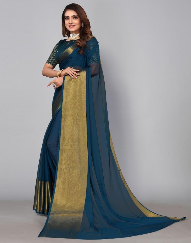 Blue Chiffon Plain Saree