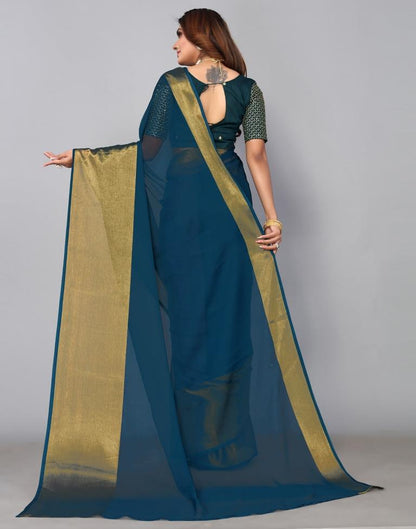 Blue Chiffon Plain Saree