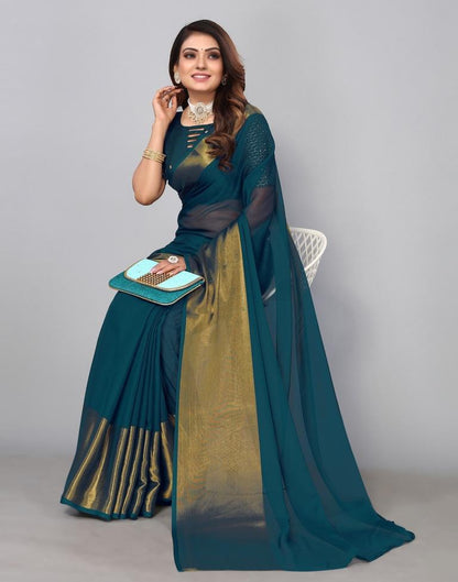 Blue Chiffon Plain Saree
