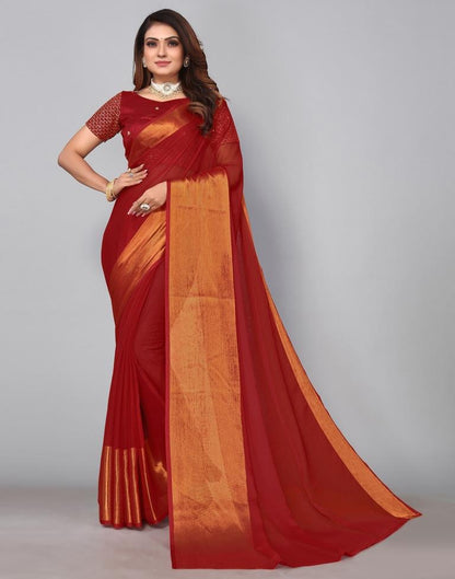 Maroon Chiffon Plain Saree