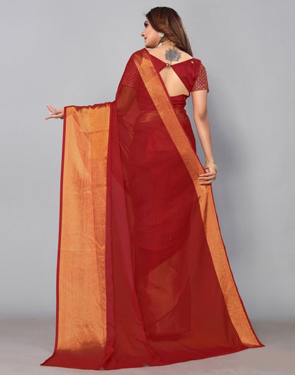 Maroon Chiffon Plain Saree