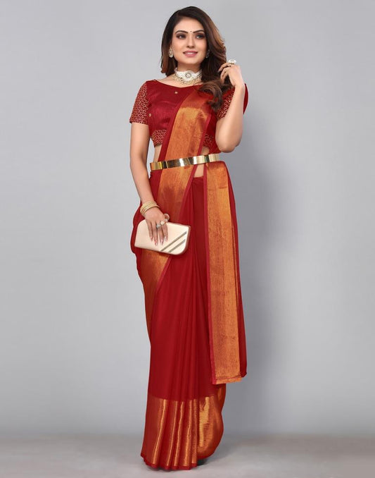 Maroon Chiffon Plain Saree