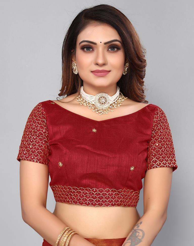 Maroon Chiffon Plain Saree