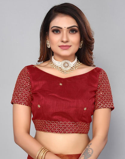 Maroon Chiffon Plain Saree