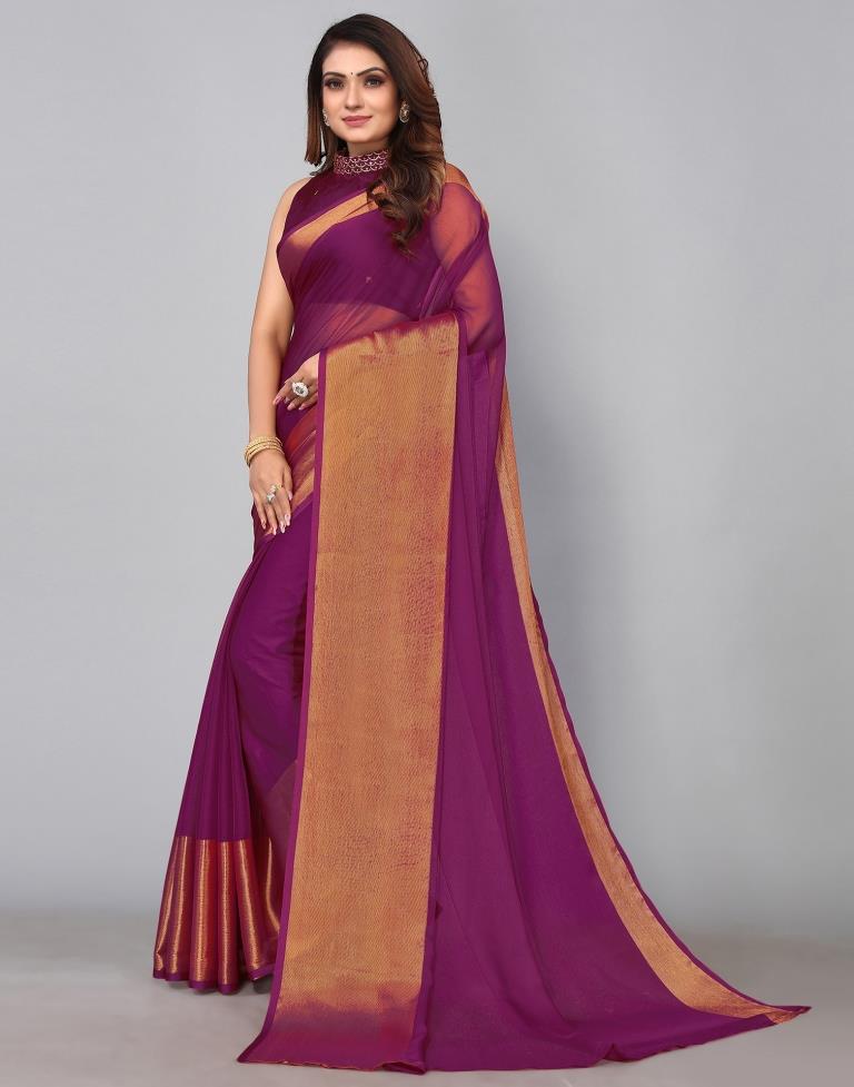 Navy Blue Chiffon Plain Saree