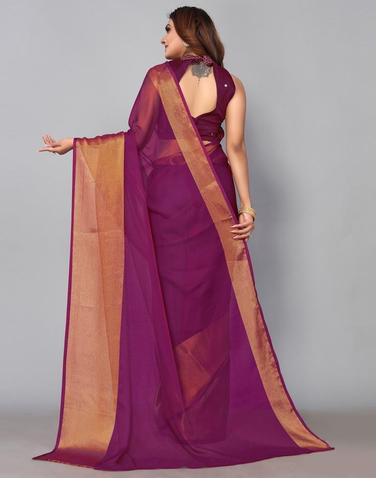 Wine Chiffon Plain Saree