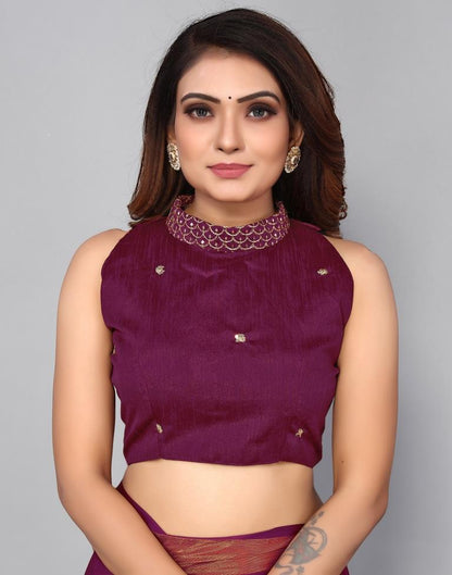 Navy Blue Chiffon Plain Saree