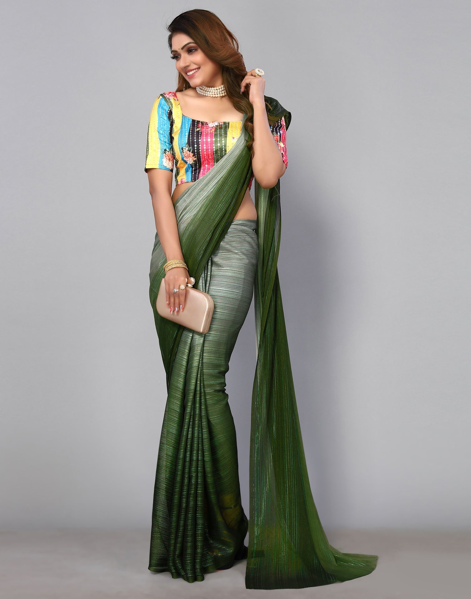 Olive Georgette Saree | Sudathi