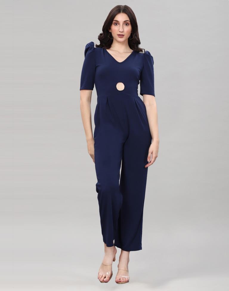 Navy Blue Coloured Lycra Knitted Jumpsuits | Sudathi