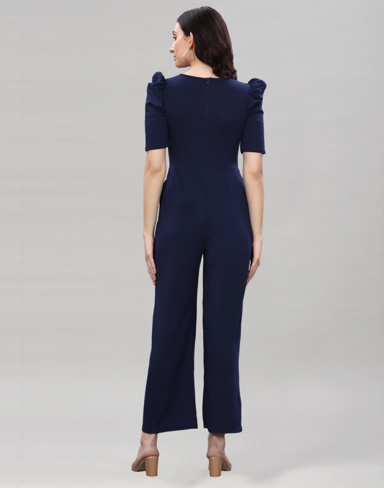 Navy Blue Coloured Lycra Knitted Jumpsuits | Sudathi