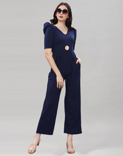Navy Blue Coloured Lycra Knitted Jumpsuits | Sudathi