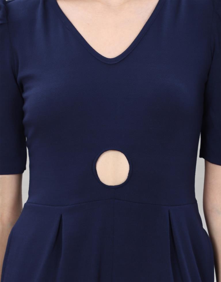 Navy Blue Coloured Lycra Knitted Jumpsuits | Sudathi