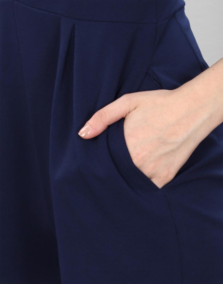 Navy Blue Coloured Lycra Knitted Jumpsuits | Sudathi