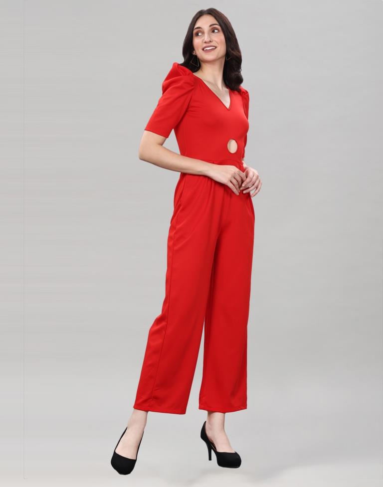 Red Coloured Lycra Knitted Jumpsuits | Sudathi