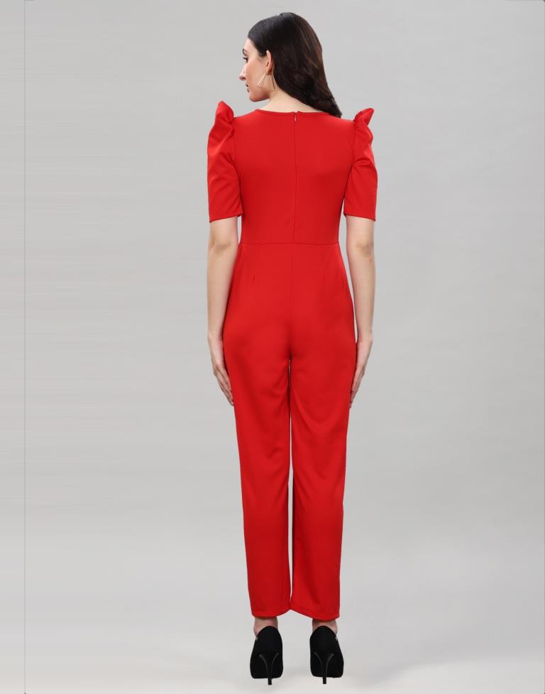 Red Coloured Lycra Knitted Jumpsuits | Sudathi